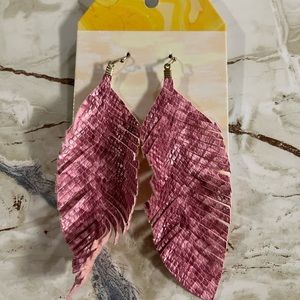 Boutique Faux Leather Leaf Stamped Earrings in Pink